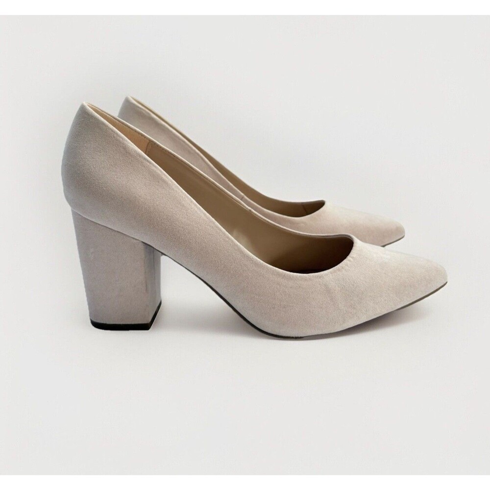 Rampage Bethie Women's 8.5 Nude Suede Block Heel Pointed Toe Pump Slip On